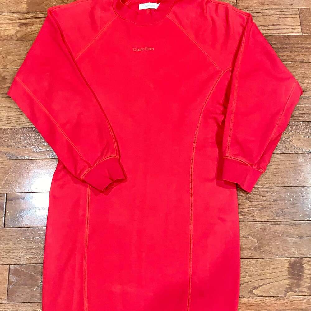 Calvin‎ Klein Red Sweatshirt Dress Clean Girl Athleisure Size S